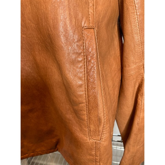 EILEEN FISHER Womens Tan Leather Jacket Sz S Zipper Collarless Timeless‎ Classic - Picture 9 of 12
